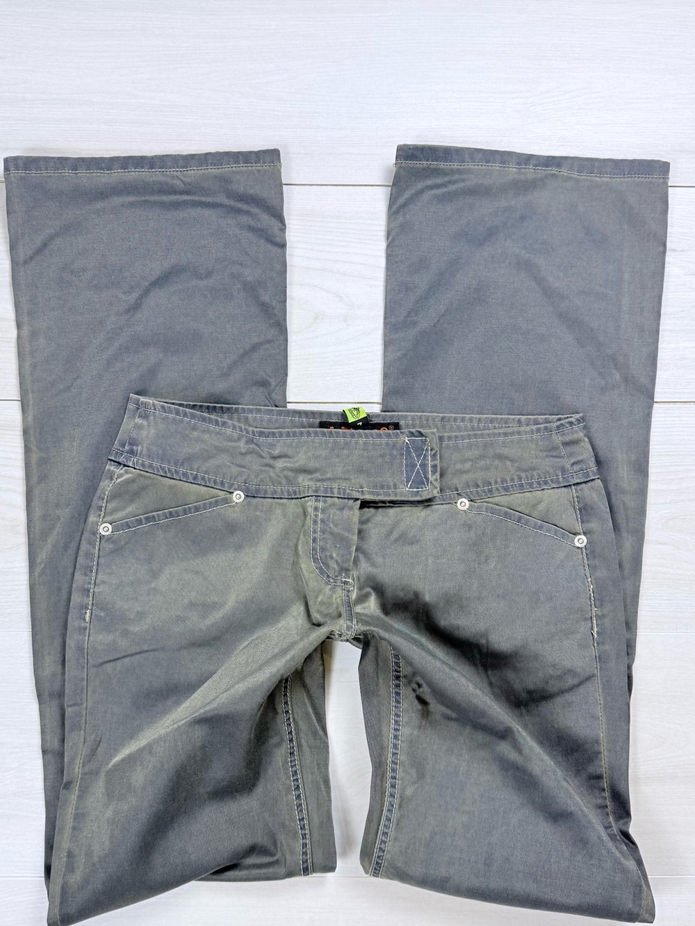 Y2K Dollhouse Gray Metallic Satin Low rise Boot-Cut trouser Jeans